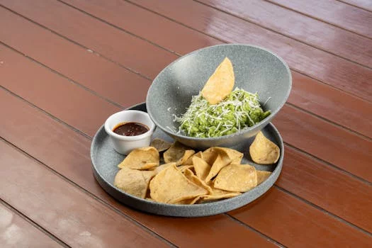 fresh guacamole with tortilla chips